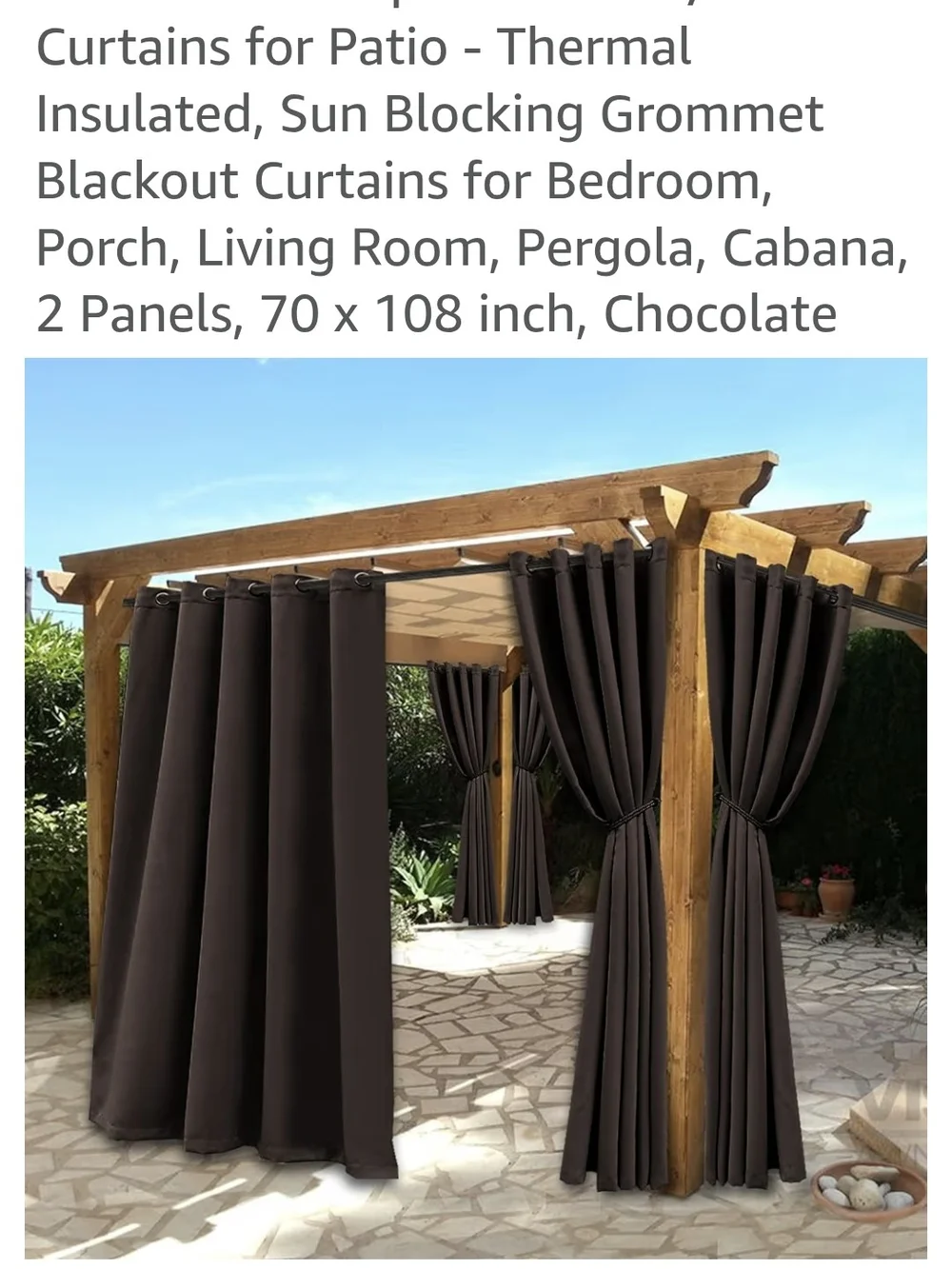 Outdoor Thermal Curtains 2 Panels Blackout Patio Chocolate 70x108